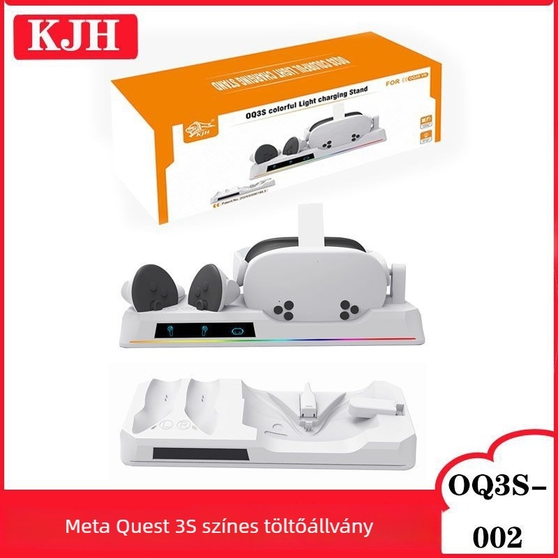 KJH Meta Quest 3S VR fejhallgató és kontrollerek töltőállványa, USB-C interfész, ABS anyag, Tartalmaz 1 töltőt