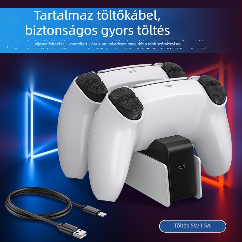 PS5 Kettős Kontroller Töltő Állvány, Gyors Töltés, ABS Anyag