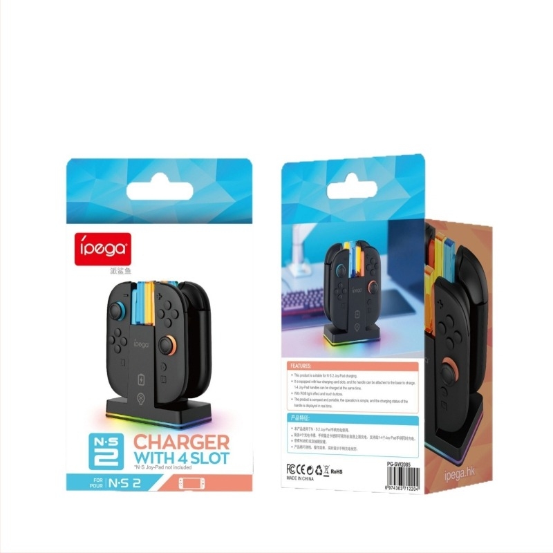 Switch2 4‑in‑1 mágneses töltőállvány bal és jobb Switch2 kontrollerhez, töltésjelzővel, USB-C, RGB világítással