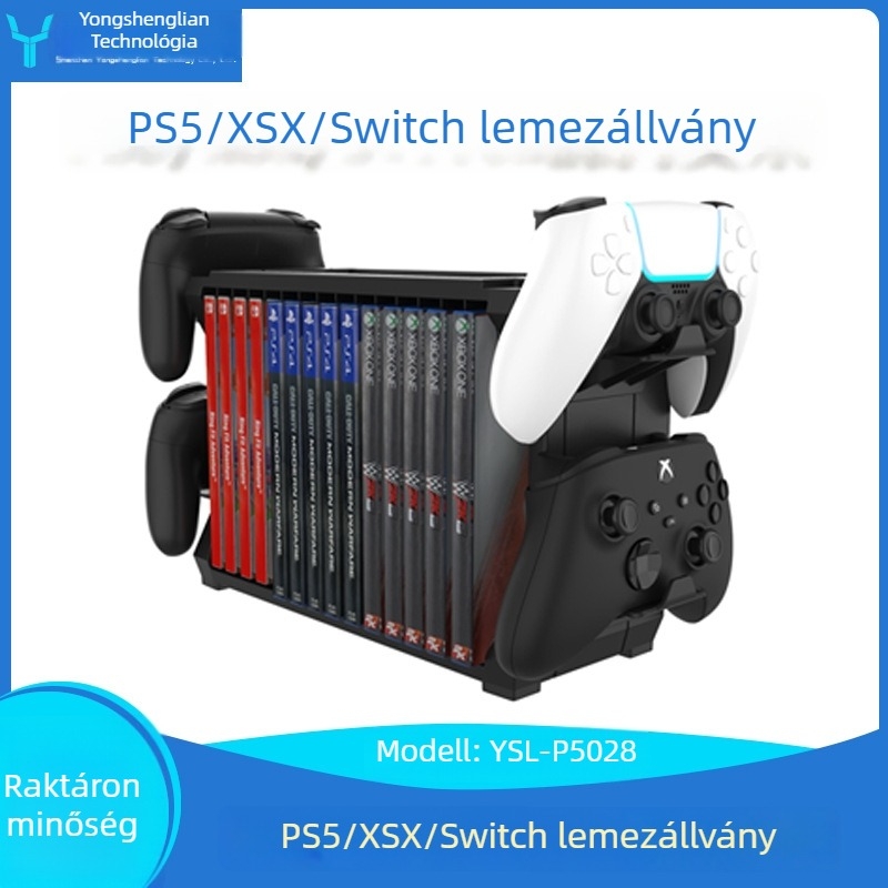 PS5, Switch és Xbox Series S/X lemez- és kontroller-tároló állvány • Modell: HHC-P5028 • Anyag: Műanyag • Márka: DOBE FOMIS ELECTRONICS