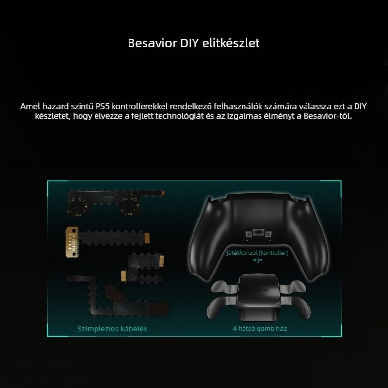 PS5 elit vezérlő négy hátsó gombbal és bővítő gombokkal, mechanikus mikrokapcsolók