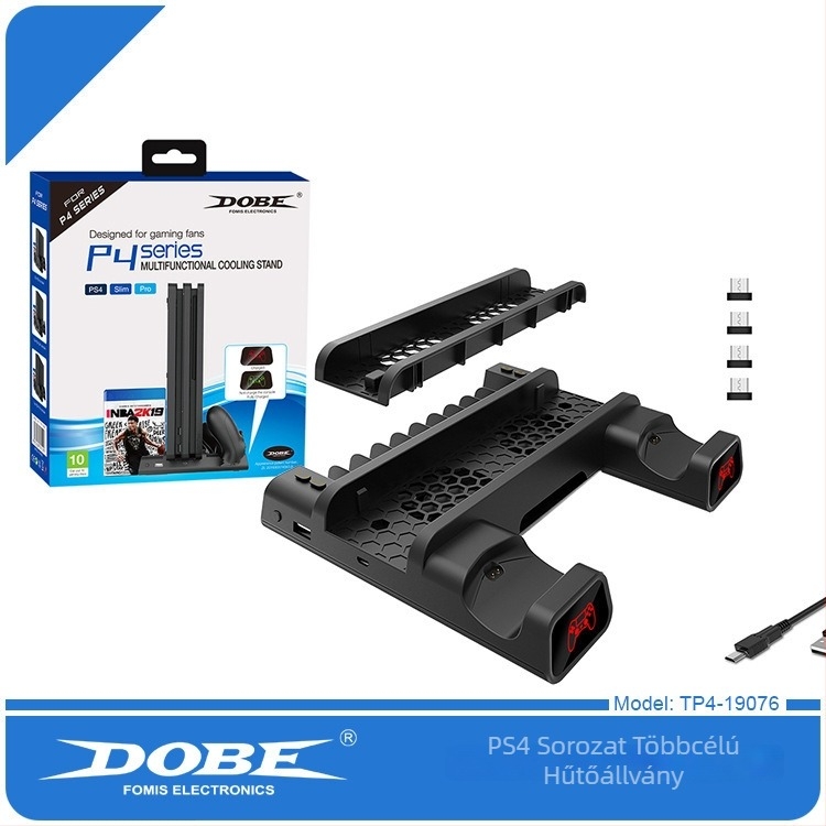 PS4/SLIM/PRO Többfunkciós hűtőalap USB-s töltéssel kontrollerekhez, LED világítás és tároló polc - ABS