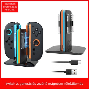 Switch 2 bal- és jobb kezelő töltőállomás – 4-in-1 mágneses töltőalap jelzőfénnyel, Type-C, ABS (Hbs-2857)