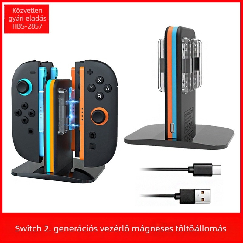 Switch 2 bal- és jobb kezelő töltőállomás – 4-in-1 mágneses töltőalap jelzőfénnyel, Type-C, ABS (Hbs-2857)