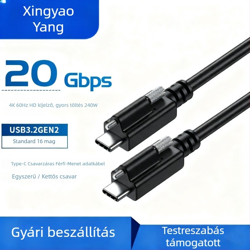 USB 3.2 Type-C ipari videokábel kamera számára, kettős végű, egyetlen csavar rögzítéssel, 20 Gbps átvitellel