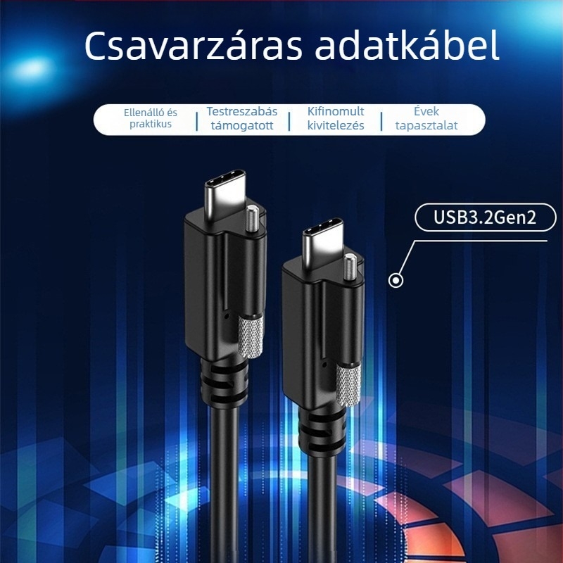 USB 3.2 Type-C ipari videokábel kamera számára, kettős végű, egyetlen csavar rögzítéssel, 20 Gbps átvitellel