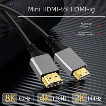 HDMI-Mini HDMI adapter kábel, 8K/2.1, réz vezetők, aranyozott érintkezők, hossz 1,5 m