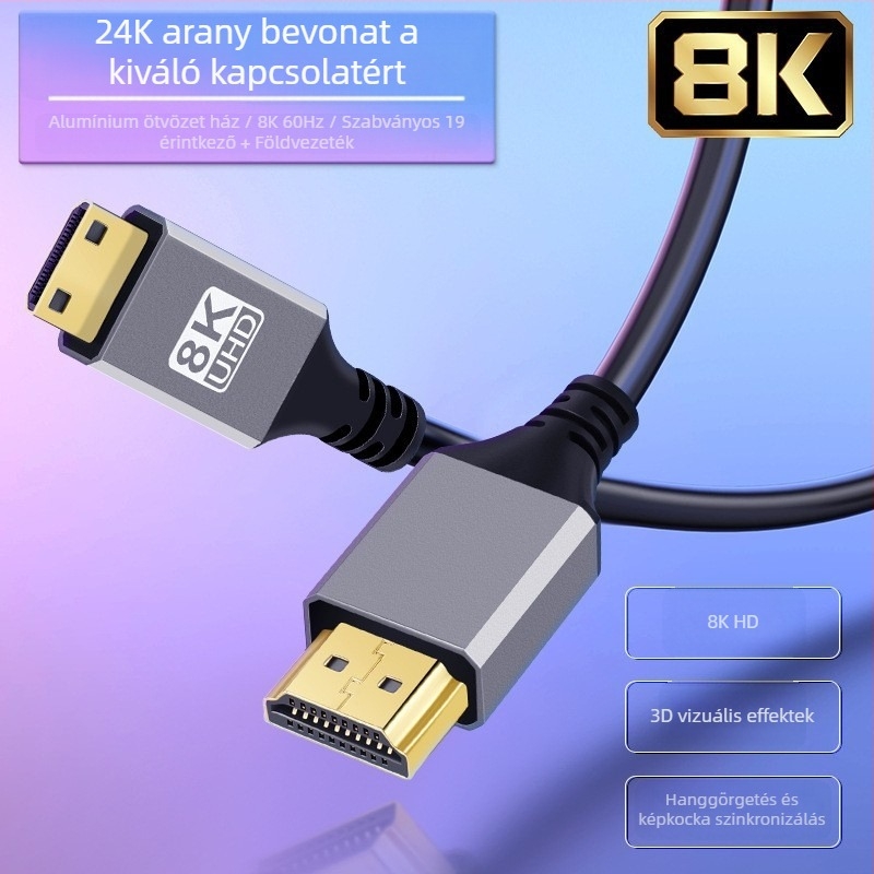 HDMI-Mini HDMI adapter kábel, 8K/2.1, réz vezetők, aranyozott érintkezők, hossz 1,5 m