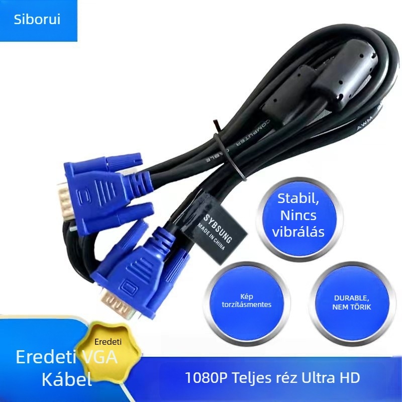 VGA3+6 kábel számítógéphez és projektorhoz – adapter, réz mag, CCS tanúsítvány