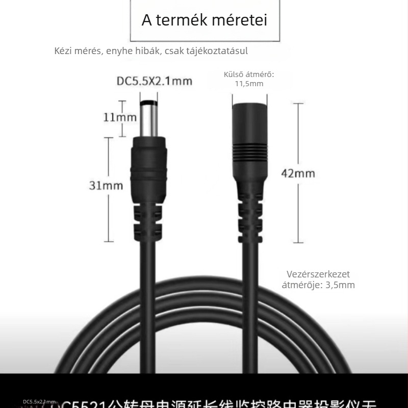 DC5521 körös csatlakozós tápegység hosszabbító kábel biztonsági kamerákhoz – kompatibilis Hikvision EzViz TP-Link Dahua – hosszúságok: 1m, 3m, 5m, 10m