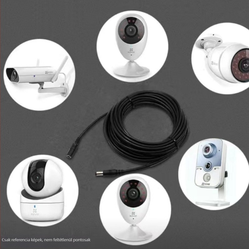 DC5521 körös csatlakozós tápegység hosszabbító kábel biztonsági kamerákhoz – kompatibilis Hikvision EzViz TP-Link Dahua – hosszúságok: 1m, 3m, 5m, 10m