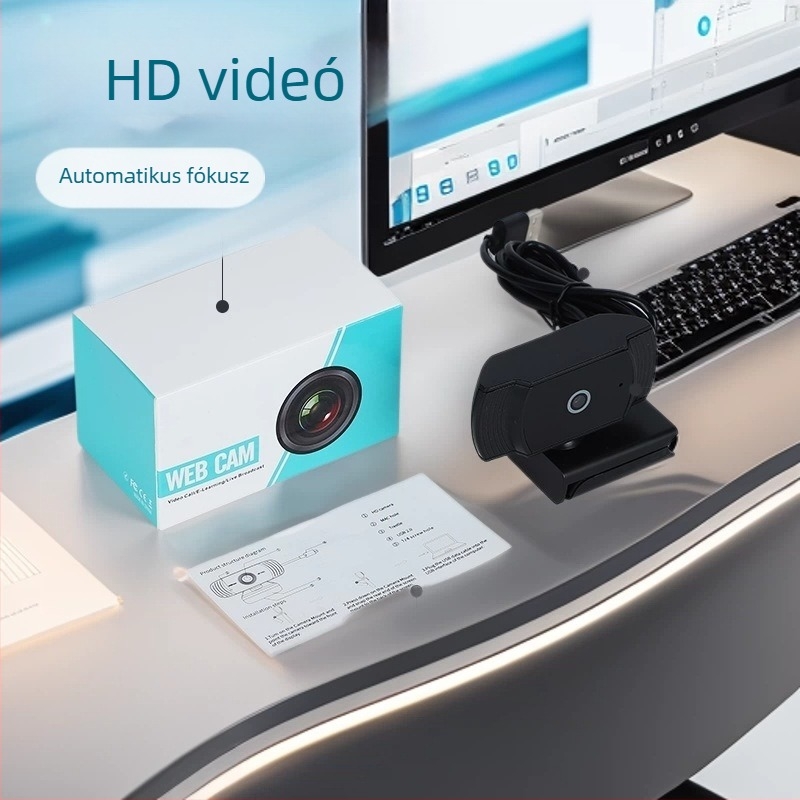 Számítógéphez webkamera, 1080P/2K/4K felbontás, USB 2.0, fix fókusz, beépített mikrofon, illesztőprogram nélkül