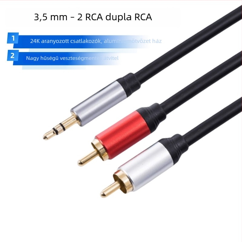 3,5 mm-es 2× RCA audió kábel, kettős RCA csatlakozó, 1,5 m, aranyozott réz, AV-kábel televízióhoz