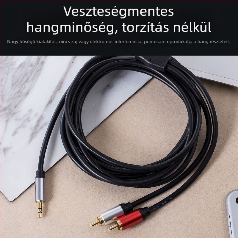 3,5 mm-es 2× RCA audió kábel, kettős RCA csatlakozó, 1,5 m, aranyozott réz, AV-kábel televízióhoz