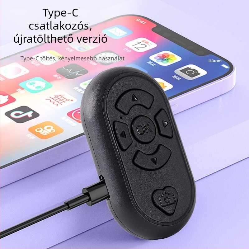S6 Bluetooth távirányító mobiltelefonhoz – S6, újratölthető akkumulátor, ABS + puha szilikon, Type-C interfész, Android és iOS kompatibilis