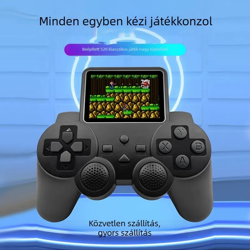 Kézben tartható retró játékkonzol 520 beépített játékkal, 8 bites rendszer, TV-kapcsolat két játékos számára