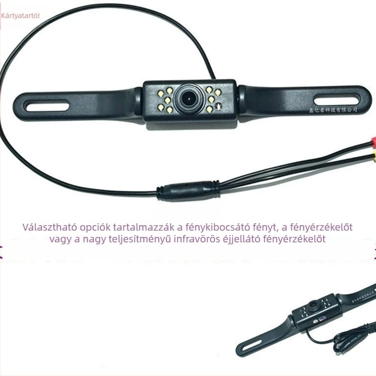 Autóhoz tartozó rendszámtábla keret kamera – vízálló, HD éjszakai látás, 12V, 120° látószög, felbontás 720x540