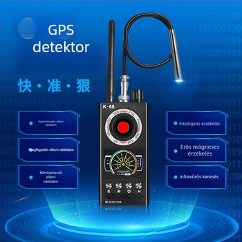 K68 vezeték nélküli kameradetektor infravörös rezgésriasztással, detektálási tartomány 1-8000 MHz és 110-220V tápegység