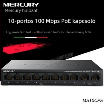 Mercury MSG10CPS 10-portos PoE kapcsoló, 100 Mbps Fast Ethernet, 65W PoE tápellátás, modell MS10CPS