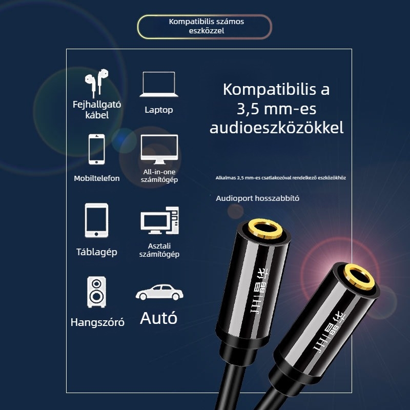 Jinghua 3.5mm audió hosszabbító kábel, női–női csatlakozás, vezetékes headsetadapter mobiltelefonhoz, számítógéphez és hangszórókhoz