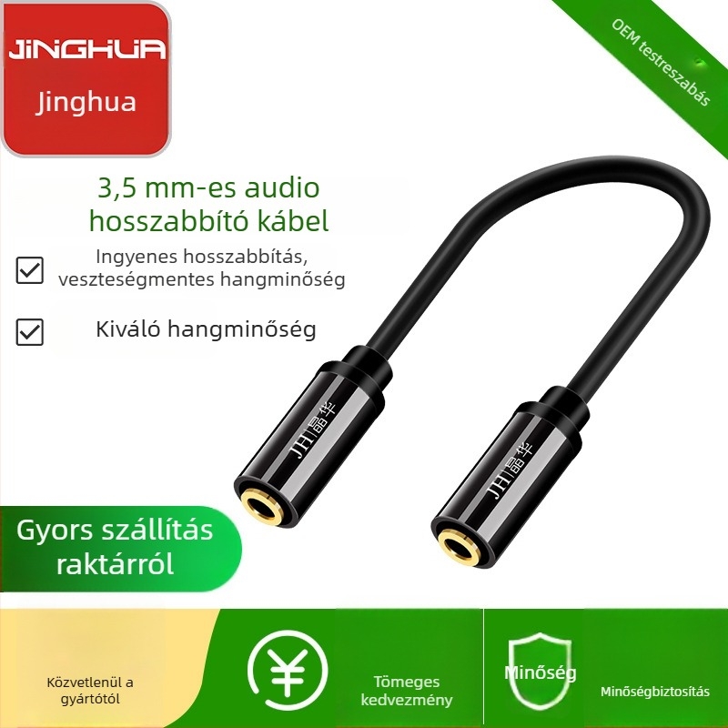 Jinghua 3.5mm audió hosszabbító kábel, női–női csatlakozás, vezetékes headsetadapter mobiltelefonhoz, számítógéphez és hangszórókhoz