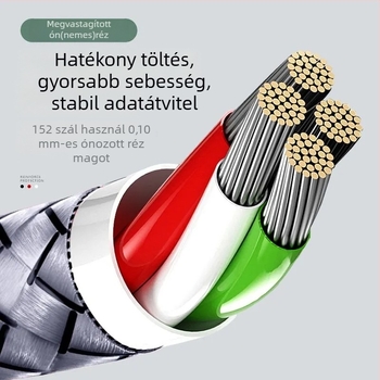 Type-C töltőkábel, szövött kivitel – gyors töltés; interfész: Type-C; egyfejű csatlakozó