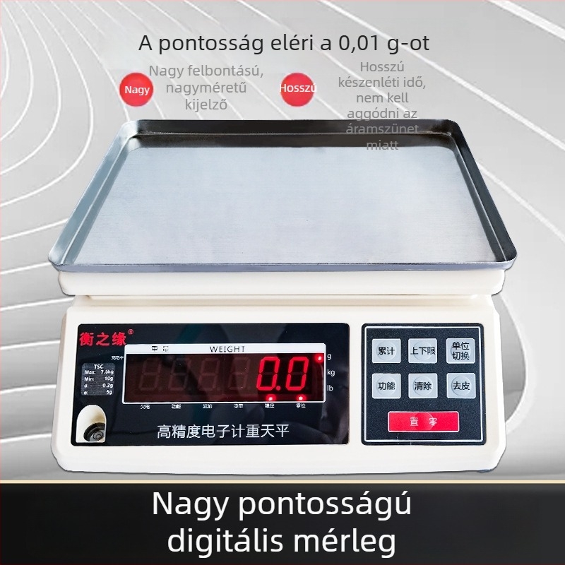 Precíz elektronikus ipari mérleg, modell TSC-W30, kapacitás 1,5–30 kg, felbontás 0,01 g, többfunkciós mérleg