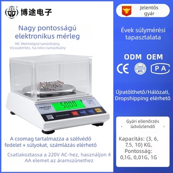 Asztali mérleg 0,01 g pontossággal ékszerek és laboratóriumi használatra, tartomány 300 g–2 kg