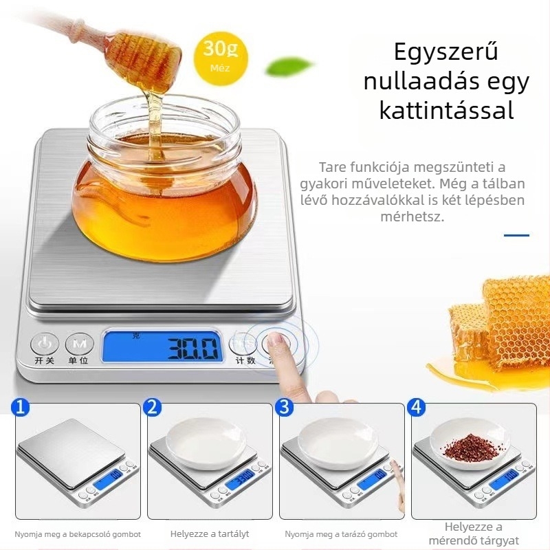 Magas pontosságú elektromos konyhai mérleg, kompakt gram- és számoló mérleg élelmiszerekhez, modell i2000