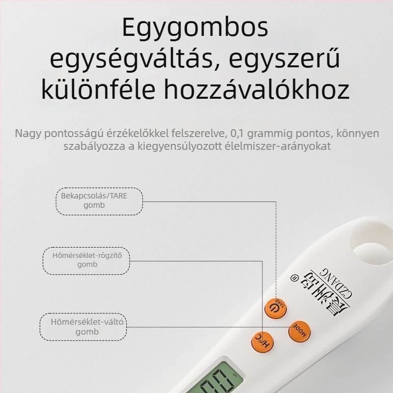Mini elektromos konyhai kanálmérleg hőmérsékletméréssel, 0,5 g–500 g, két funkció egyben főzéshez és sütéshez