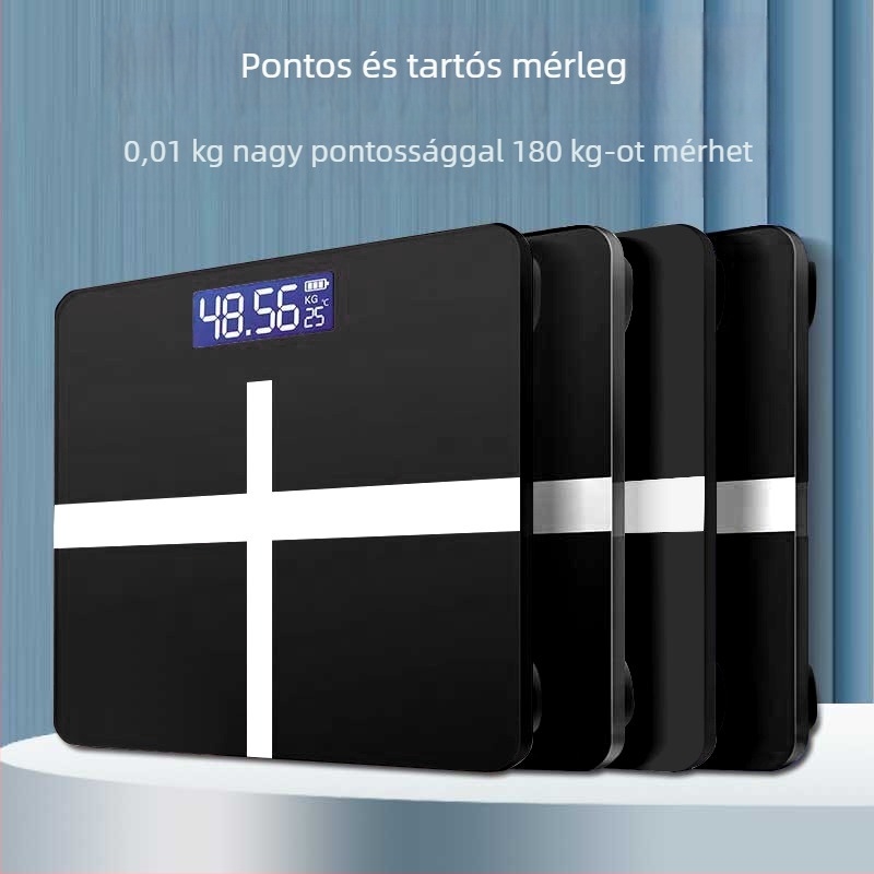 Digitális fürdőszobai mérleg, kompakt, elemmel működő, pontos testsúlymérés