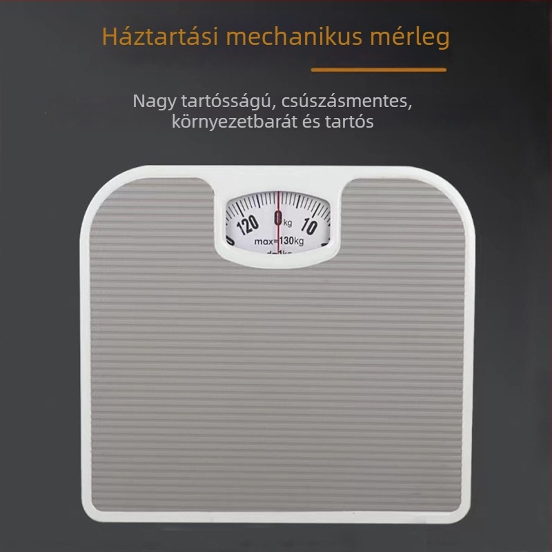 Fürdőszobai mérleg csúszásmentes PU bőr felülettel, mechanikus rugóval, elektronika nélkül, max 130 kg