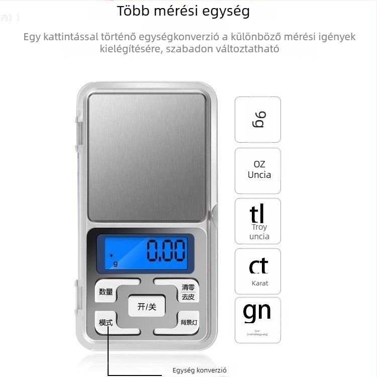 Magas pontosságú ékszer mérleg, elektronikus gramm mérleg, kompakt otthoni mérleg ékszerekhez és aranyhoz, pontos grammban mért mérés