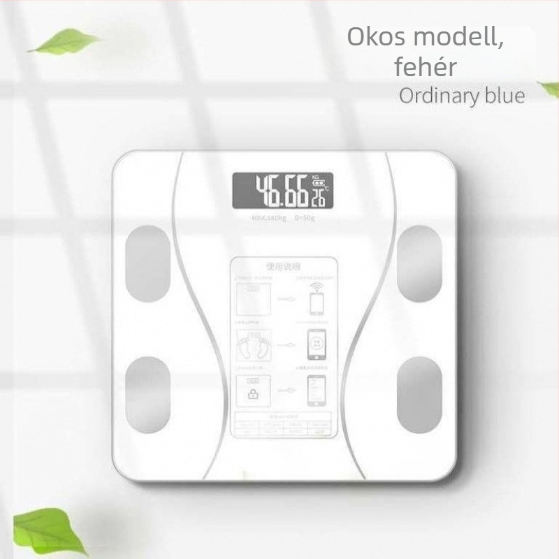 Felnőtteknek szóló testzsírmérleg, USB tápegység, 100 kg teherbírás, méri a testsúlyt, testzsírt és nedvességet
