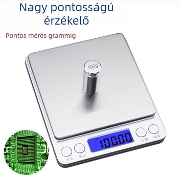 Mini, kiváló pontosságú elektronikus konyhai mérleg, hordozható sütéshez, modell CX-I2000, 3 kg kapacitás, méretek 12,7×10,6×1,7 cm, 2 AAA elemmel működik