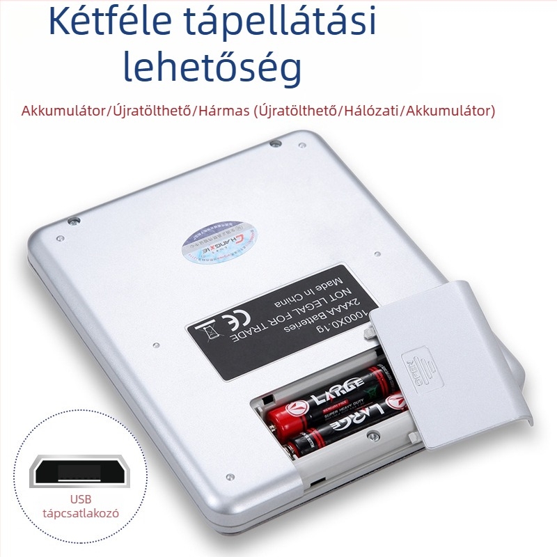 Mini, kiváló pontosságú elektronikus konyhai mérleg, hordozható sütéshez, modell CX-I2000, 3 kg kapacitás, méretek 12,7×10,6×1,7 cm, 2 AAA elemmel működik