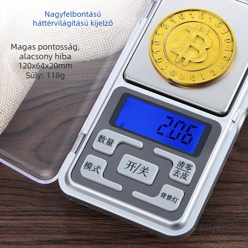 Ékszerekhez tervezett elektronikus mérleg, hordozható kompakt mini mérleg (0,5–500 g)