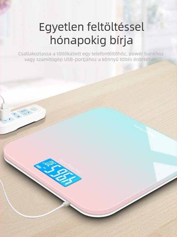 Újratölthető elektronikus testsúlymérő, kompakt otthoni mérleg, alkalmas otthoni és kollégiumi használatra