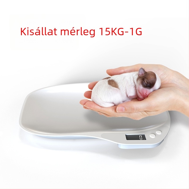 Kompakt elektronikus kisállat-tömegmérő kutyák és macskák számára – digitális konyhai mérleg kisállatokhoz, 15 kg kapacitás, 1 g pontosság