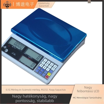 30 kg-os platformos elektronikus mérleg, nagy pontosságú, gyógyszertárak és raktárak számára, súlyalapú számolás, asztali mérleg