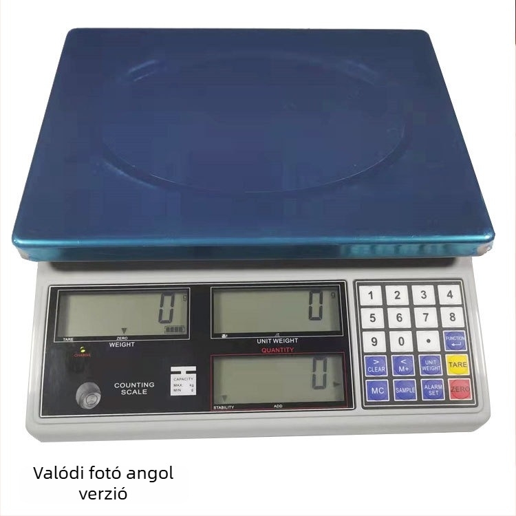30 kg-os platformos elektronikus mérleg, nagy pontosságú, gyógyszertárak és raktárak számára, súlyalapú számolás, asztali mérleg