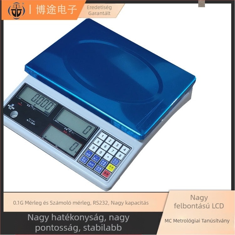 30 kg-os platformos elektronikus mérleg, nagy pontosságú, gyógyszertárak és raktárak számára, súlyalapú számolás, asztali mérleg