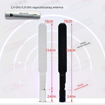2.4/5.8 GHz-es dual-band WiFi router antenna, omnidirekcionális, hajtogatható, 8 dBi, SMA belső tüske, 50 Ω, SWR ≤1.5