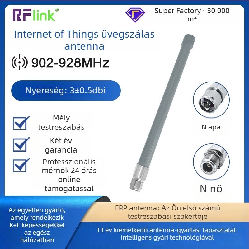 Kültéri 902-928 MHz-es üvegszálas antenna, nagy nyereségű, N-típus csatlakozóval, omniirányú vízálló kommunikációs antenna