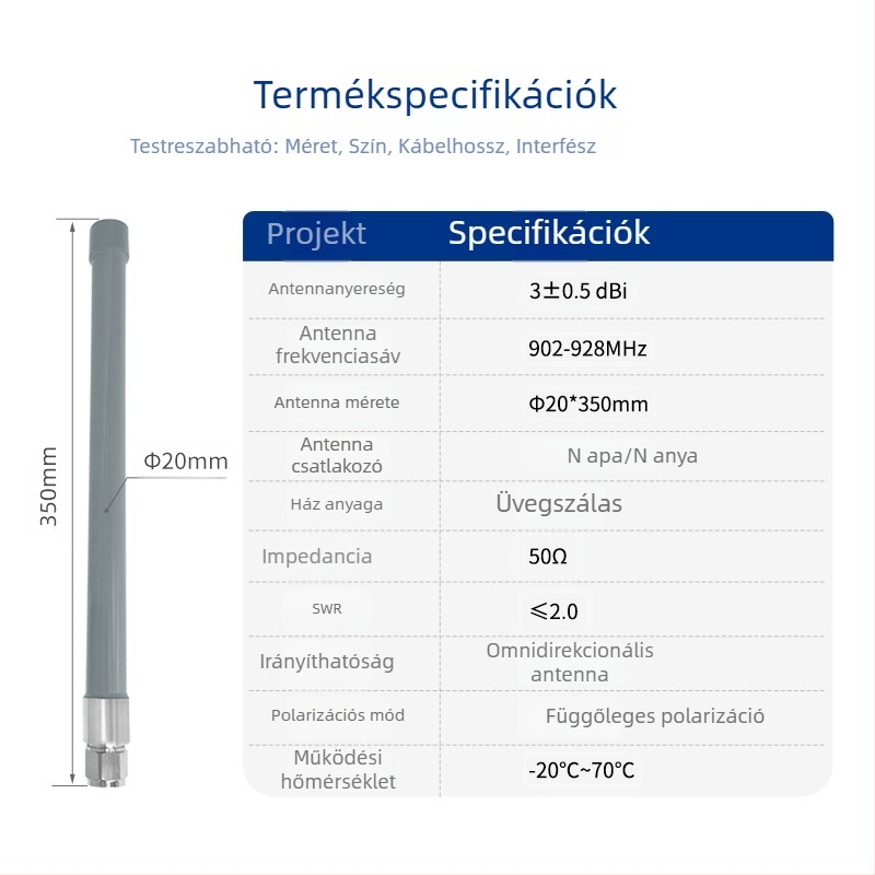 Kültéri 902-928 MHz-es üvegszálas antenna, nagy nyereségű, N-típus csatlakozóval, omniirányú vízálló kommunikációs antenna