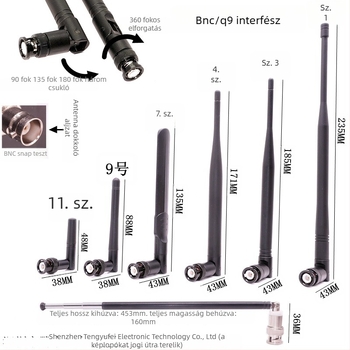 V-sáv összecsukható antenna, U-sávos vezeték nélküli mikrofon antenna, modul vezeték nélküli hálózati kártyához külső BNC interfésszel