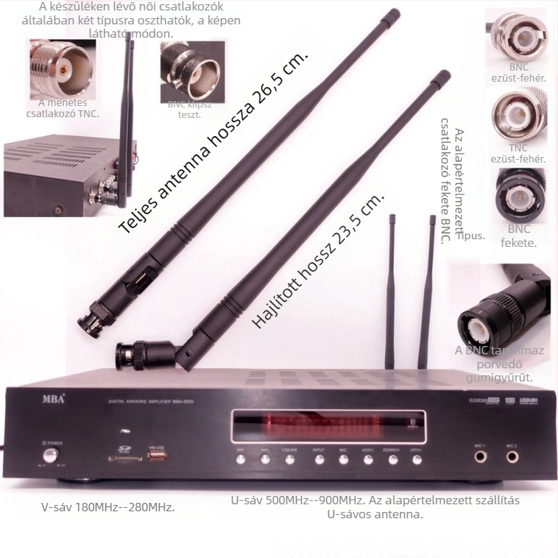 V-sáv összecsukható antenna, U-sávos vezeték nélküli mikrofon antenna, modul vezeték nélküli hálózati kártyához külső BNC interfésszel
