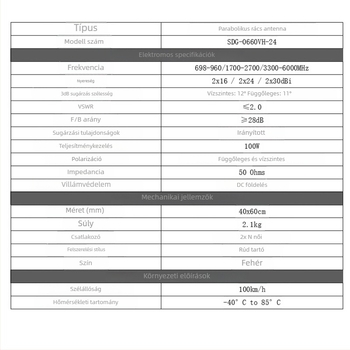 Schlepp 5G rácsantenna, parabolikus antenna, 600–6000 MHz, nagy nyereség 2×30 dBi