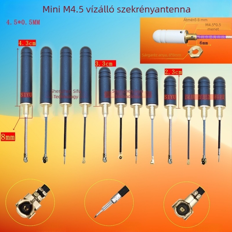 2.4G mini vízálló antenna burkolatra szerelhető, M4.5 menet, 4G/NB/433, IPEX-kábelhez