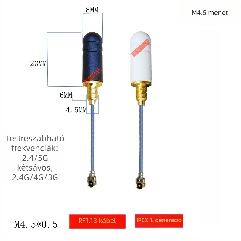 2.4G mini vízálló antenna burkolatra szerelhető, M4.5 menet, 4G/NB/433, IPEX-kábelhez